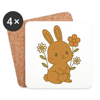 Hase Häschen Frühling Blumen Sommer Ostern Garten - Untersetzer (4er-Set) - Weiß - Vorne