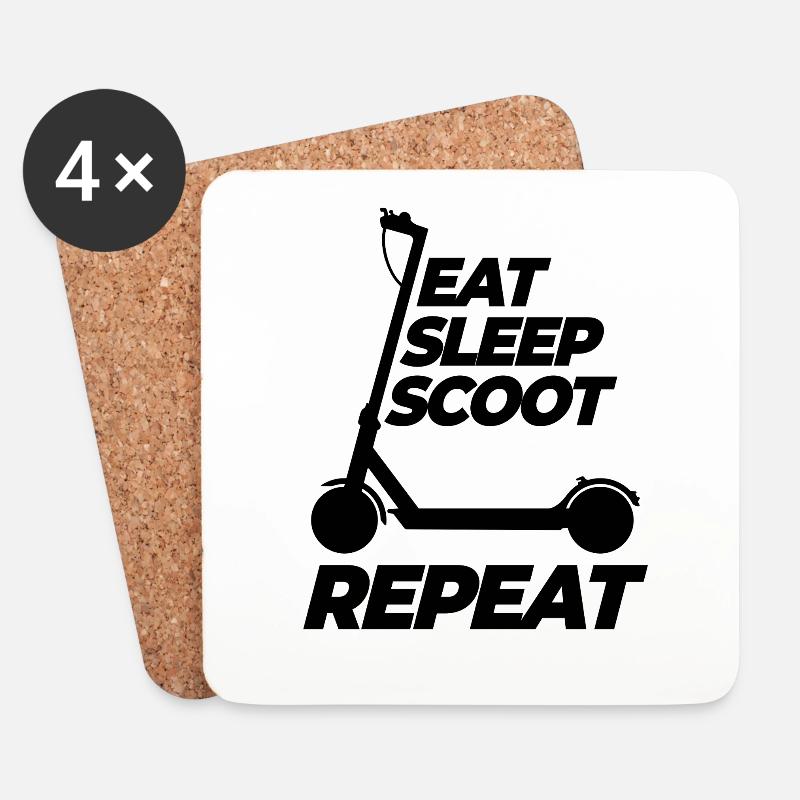 Eat Sleep Scoot Repeat, E-Scooter, Elektro Roller - Untersetzer (4er-Set) - Weiß