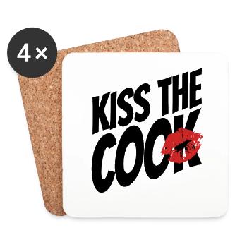 Embrasser le cuisinier - coq - jeu de mots - dire - Dessous de verre (lot de 4) - blanc - Devant