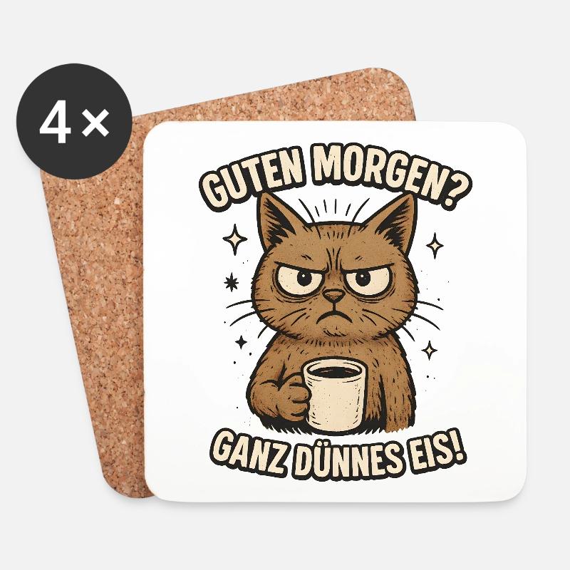 Ganz dünnes Eis Spruch Katze Kaffee - Untersetzer (4er-Set) - Weiß