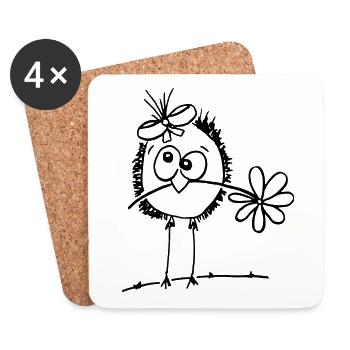 doux oiseau avec une fleur dans le bec - Dessous de verre (lot de 4) - blanc - Devant