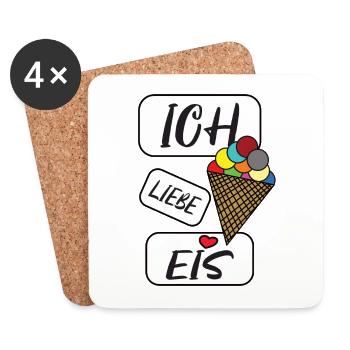 J'aime la crème glacée loisirs t-shirt idée cadeau pour enfants - Dessous de verre (lot de 4) - blanc - Devant