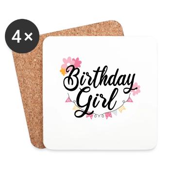 Birthday Girl idée cadeau anniversaire fille bébé - Dessous de verre (lot de 4) - blanc - Devant
