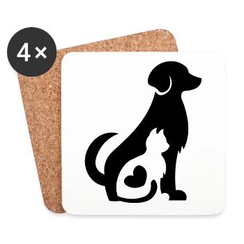 Dog and Cat together! Pet Love - cat and dog - Coasters (set of 4) - white - Front