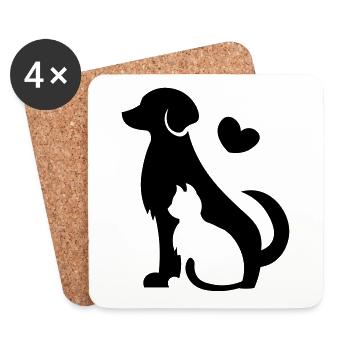 Dog and cat - animal lovers gift idea with a heart - Coasters (set of 4) - white - Front