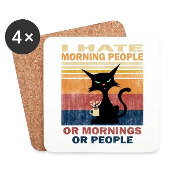 I hate Morning People Cat Katze mit Kaffee Morgen - Untersetzer (4er-Set) - Weiß - Vorne