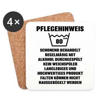 Pflegehinweis 80 Jahre - Untersetzer (4er-Set) - Weiß - Vorne