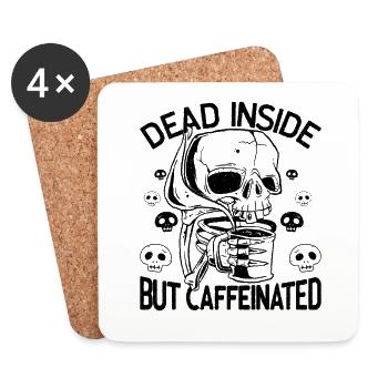 Dead Inside But Caffeinated Skeleton Drinks Coffee - Coasters (set of 4) - white - Front