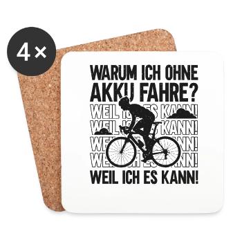 Warum ohne Akku - Radsport lustiger Fahrrad Spruch - Untersetzer (4er-Set) - Weiß - Vorne