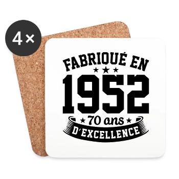 Fabriqué en 1952 70 Ans D'excellence - Dessous de verre (lot de 4) - blanc - Devant