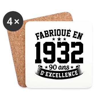 Fabriqué en 1932 90 Ans D'excellence - Dessous de verre (lot de 4) - blanc - Devant