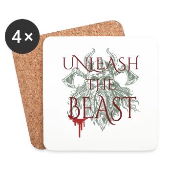 Wikinger Totenkopf Design Spruch: Unleash Beast - Untersetzer (4er-Set) - Weiß - Vorne