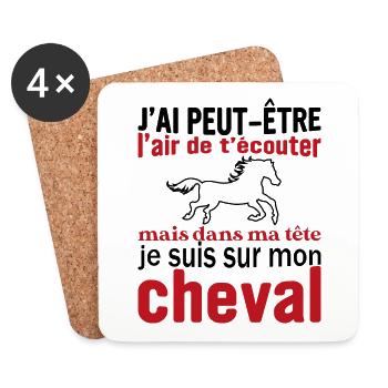 Je suis à cheval - cadeau humour cheval équitation - Dessous de verre (lot de 4) - blanc - Devant