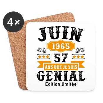 57 Ans Anniversaire Vintage Né(e) en Juin 1965 - Dessous de verre (lot de 4) - blanc - Devant