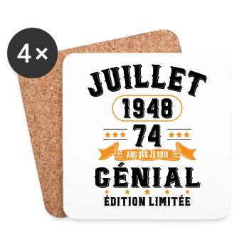 74 Ans Anniversaire Vintage Né(e) en Juillet 1948 - Dessous de verre (lot de 4) - blanc - Devant