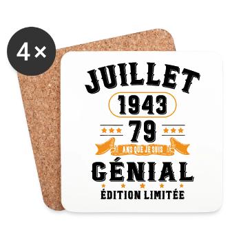 79 Ans Anniversaire Vintage Né(e) en Juillet 1943 - Dessous de verre (lot de 4) - blanc - Devant