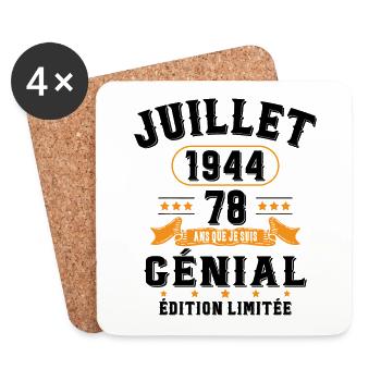 78 Ans Anniversaire Vintage Né(e) en Juillet 1944 - Dessous de verre (lot de 4) - blanc - Devant