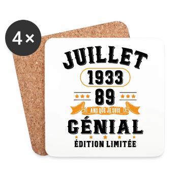 89 Ans Anniversaire Vintage Né(e) en Juillet 1933 - Dessous de verre (lot de 4) - blanc - Devant