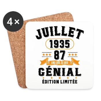 87 Ans Anniversaire Vintage Né(e) en Juillet 1935 - Dessous de verre (lot de 4) - blanc - Devant
