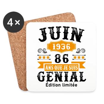 86 Ans Anniversaire Vintage Né(e) en Juin 1936 - Dessous de verre (lot de 4) - blanc - Devant