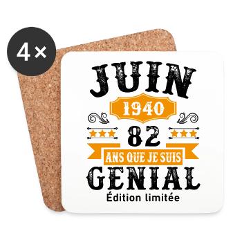 82 Ans Anniversaire Vintage Né(e) en Juin 1940 - Dessous de verre (lot de 4) - blanc - Devant