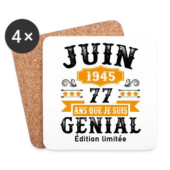 77 Ans Anniversaire Vintage Né(e) en Juin 1945 - Dessous de verre (lot de 4) - blanc - Devant