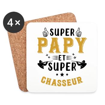 Super papy et Super Chasseur - Dessous de verre (lot de 4) - blanc - Devant