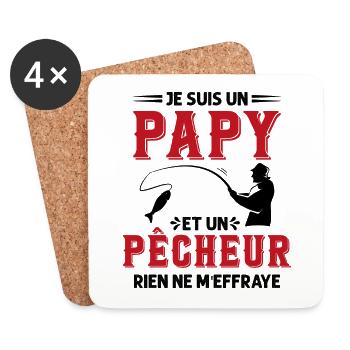 Papy Pêcheur Humour Fête des Grands Pères Noël - Dessous de verre (lot de 4) - blanc - Devant