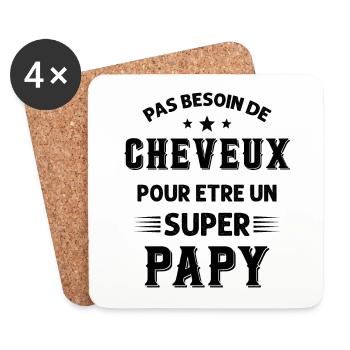 Pas Besoin De Cheveux Pour Être Un Super Papy - Dessous de verre (lot de 4) - blanc - Devant