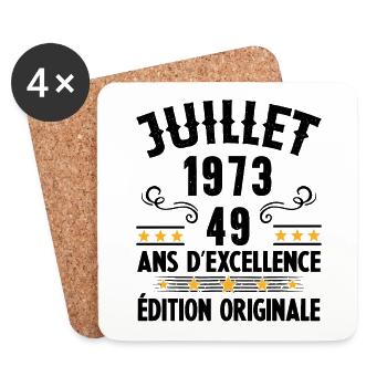 49 Ans Anniversaire Vintage Né(e) en Juillet 1973 - Dessous de verre (lot de 4) - blanc - Devant