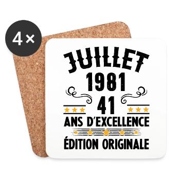 41 Ans Anniversaire Vintage Né(e) en Juillet 1981 - Dessous de verre (lot de 4) - blanc - Devant
