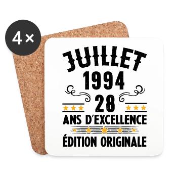 28 Ans Anniversaire Vintage Né(e) en Juillet 1994 - Dessous de verre (lot de 4) - blanc - Devant