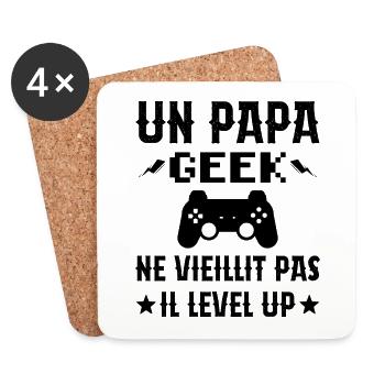 Un Papa Geek Ne Vieillit Pas Il Level Up - Dessous de verre (lot de 4) - blanc - Devant