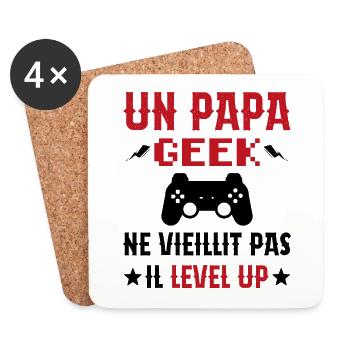 Un Papa Geek Ne Vieillit Pas Il Level Up - Dessous de verre (lot de 4) - blanc - Devant