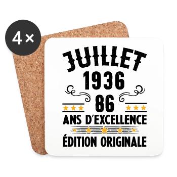 86 Ans Anniversaire Vintage Né(e) en Juillet 1936 - Dessous de verre (lot de 4) - blanc - Devant