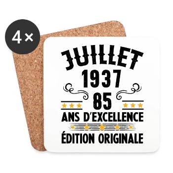 85 Ans Anniversaire Vintage Né(e) en Juillet 1937 - Dessous de verre (lot de 4) - blanc - Devant