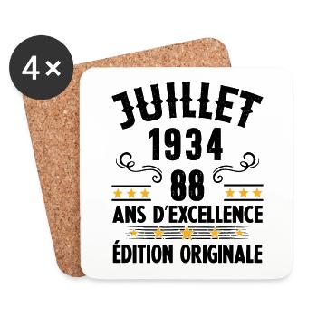 88 Ans Anniversaire Vintage Né(e) en Juillet 1934 - Dessous de verre (lot de 4) - blanc - Devant