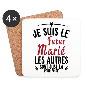 Cadeau de célibataire pour un futur marié - Dessous de verre (lot de 4) - blanc - Devant