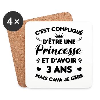 Je Suis Une Princesse Et J'ai 3 Ans Cadeau Humour - Dessous de verre (lot de 4) - blanc - Devant