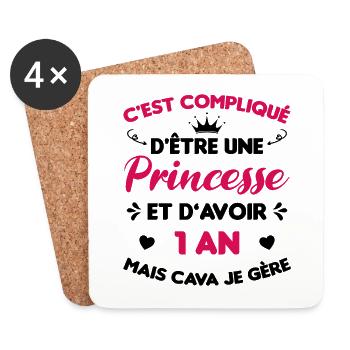 Je Suis Une Princesse Et J'ai 1 An Cadeau Humour - Dessous de verre (lot de 4) - blanc - Devant