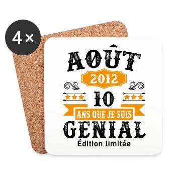 10 Ans Anniversaire Vintage Né(e) en Août 2012 - Dessous de verre (lot de 4) - blanc - Devant