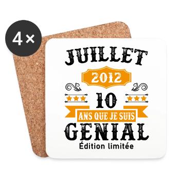 10 Ans Anniversaire Vintage Né(e) en Juillet 2012 - Dessous de verre (lot de 4) - blanc - Devant