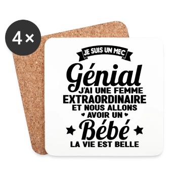 Je suis un mec génial j'ai une femme extraordinair - Dessous de verre (lot de 4) - blanc - Devant