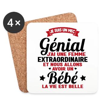 Je suis un mec génial j'ai une femme extraordinair - Dessous de verre (lot de 4) - blanc - Devant