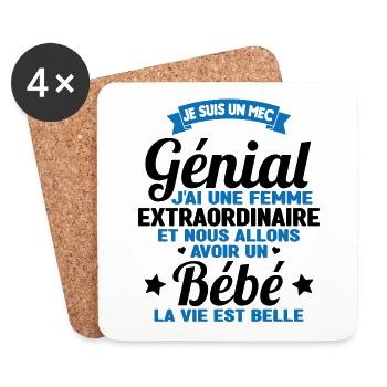 Je suis un mec génial j'ai une femme extraordinair - Dessous de verre (lot de 4) - blanc - Devant