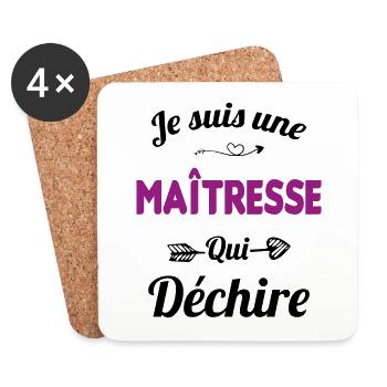 je suis une maîtresse qui déchire cadeau maîtresse - Dessous de verre (lot de 4) - blanc - Devant