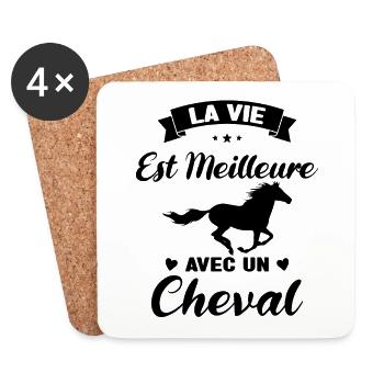 Equitation La Vie est Meilleure avec un Cheval - Dessous de verre (lot de 4) - blanc - Devant