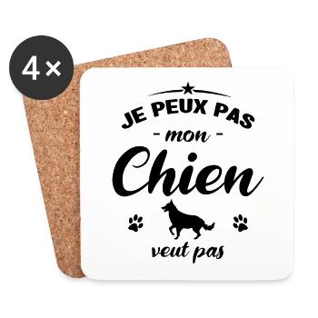je peux pas mon chien veut pas - Dessous de verre (lot de 4) - blanc - Devant