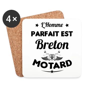L'Homme Parfait Est Breton Motard - Dessous de verre (lot de 4) - blanc - Devant