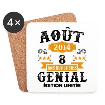 8 Ans Anniversaire Vintage Né(e) en Août 2014 - Dessous de verre (lot de 4) - blanc - Devant